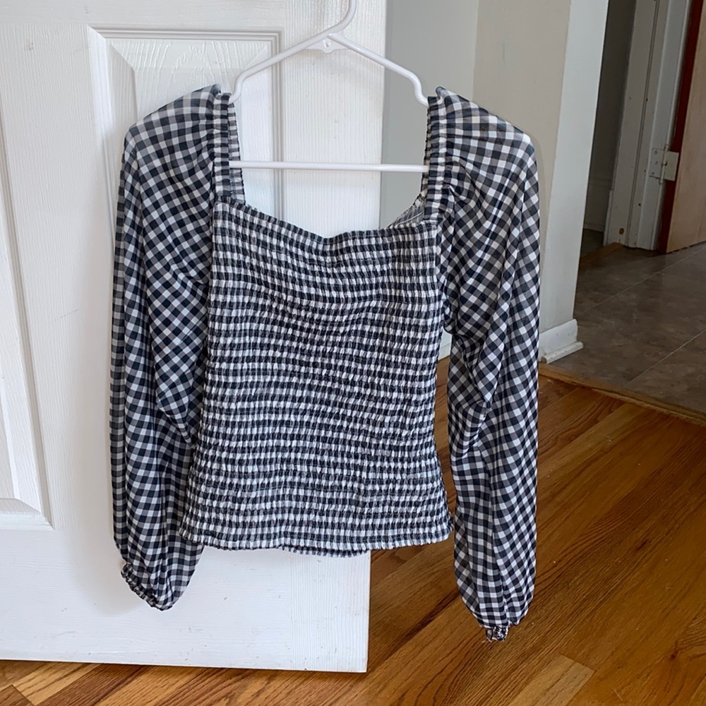Black and white gingham blouse